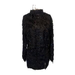 H&M Black Sequin Fringe Top & Skirt Set Sz L | Recycled Fabric | Party Glam